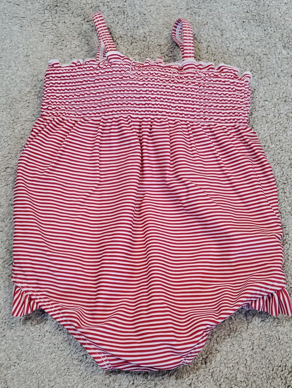 Janie and Jack Infant Red & White Striped Swimsuit With Decorative Bow. 3-6 Mnt